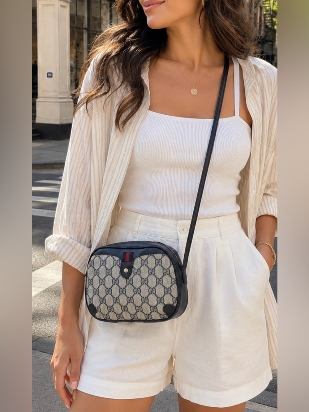 Gucci Supreme GG Navy Sherry Line Crossbody Bag. Comes with COA